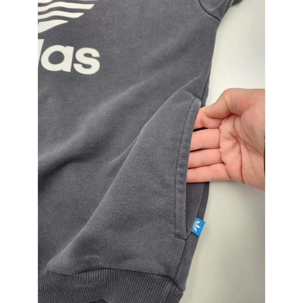 Adidas Spellout Logo Trefoil Black Crewneck Sweatshirt Pockets Mens Size S